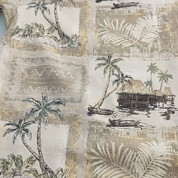 Island Beach Print Natural Colors Button Down Shirt Cocoanut Wood Buttons - Picture 7 of 13